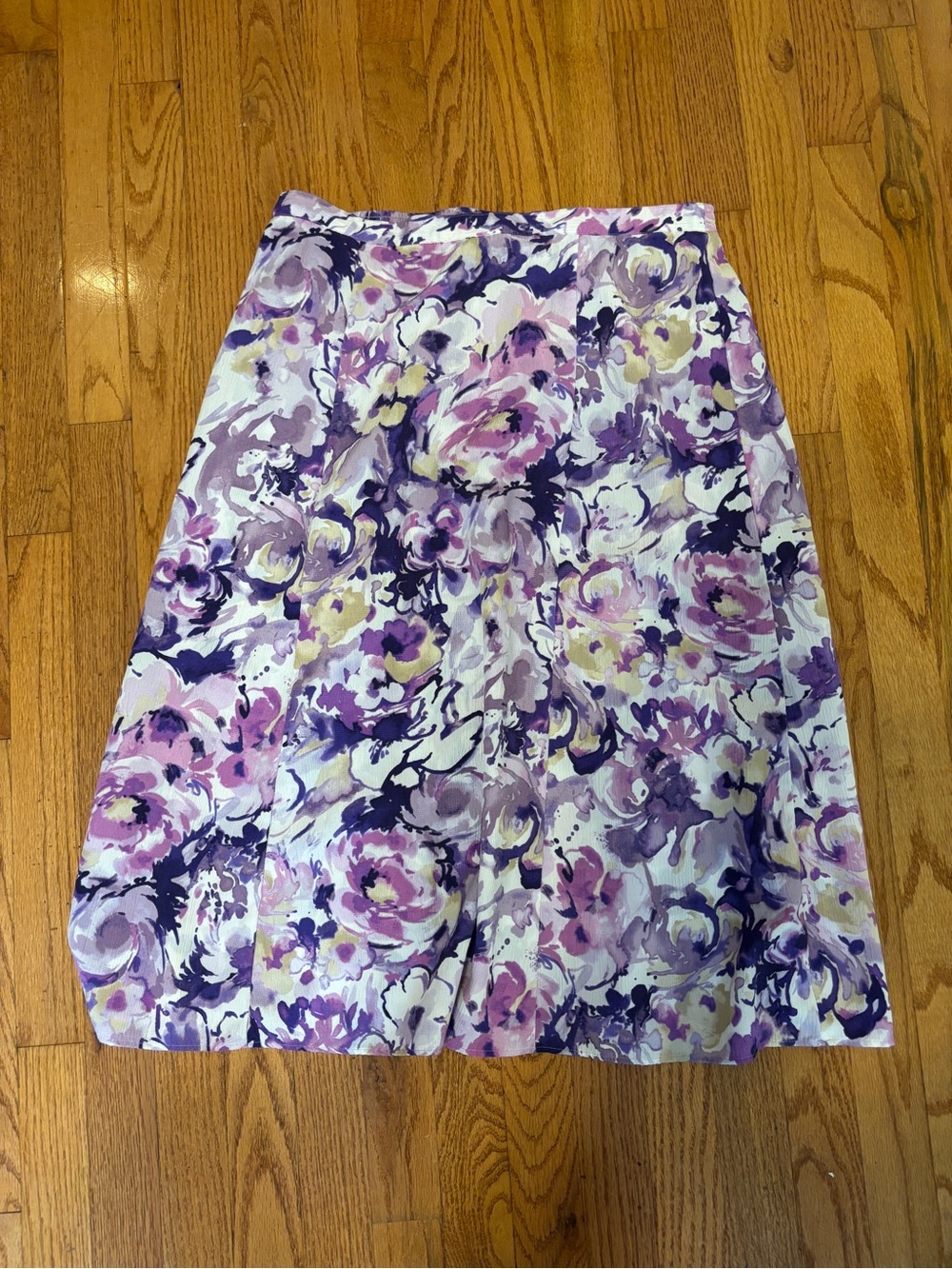 Alfred Dunner Floral A-Line Skirt in Purple, Pink and Cream